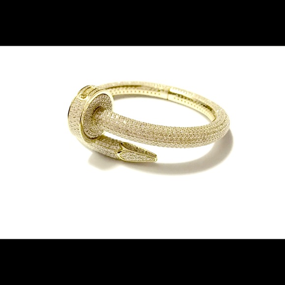 925 Sterling Silver ICEDOUT BLING NAIL HEAD BANGLE - Picture 10 of 16